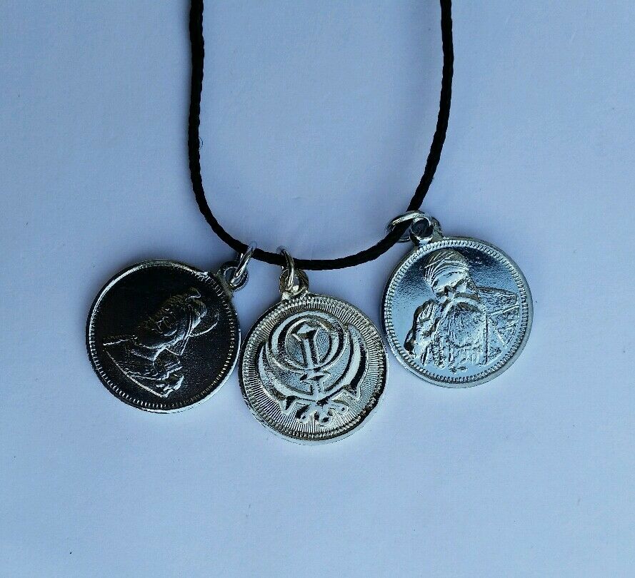 Sikh Pendant Necklace Coin Ek Onkar Guru Nanak Gobind Ji Khanda Dori Punjabi C13
