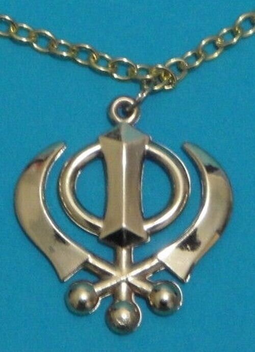 Unisex 3d gold plated punjabi sikh khanda pendant - ideal for car rear mirror