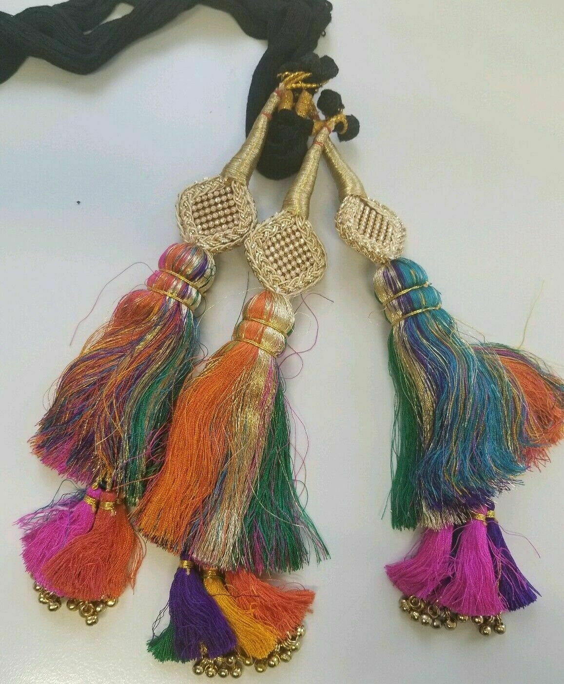 Punjabi Patiala Paranda Hair Braid Tassel Rhinestone Bells Mehndi Jagoo Bridal A14