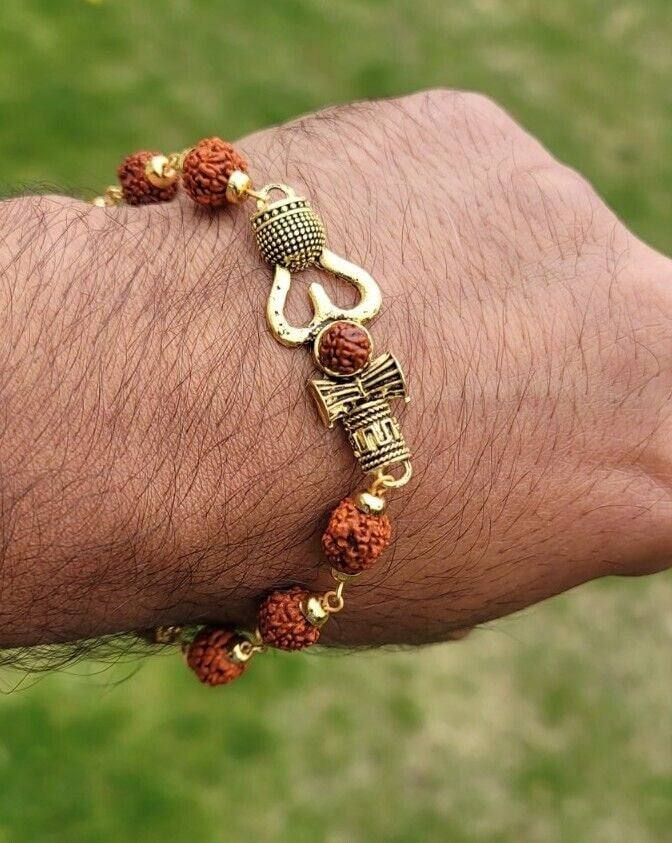 Om trishul rudraksh mala natural beads evil eye protection lucky bracelet cc25