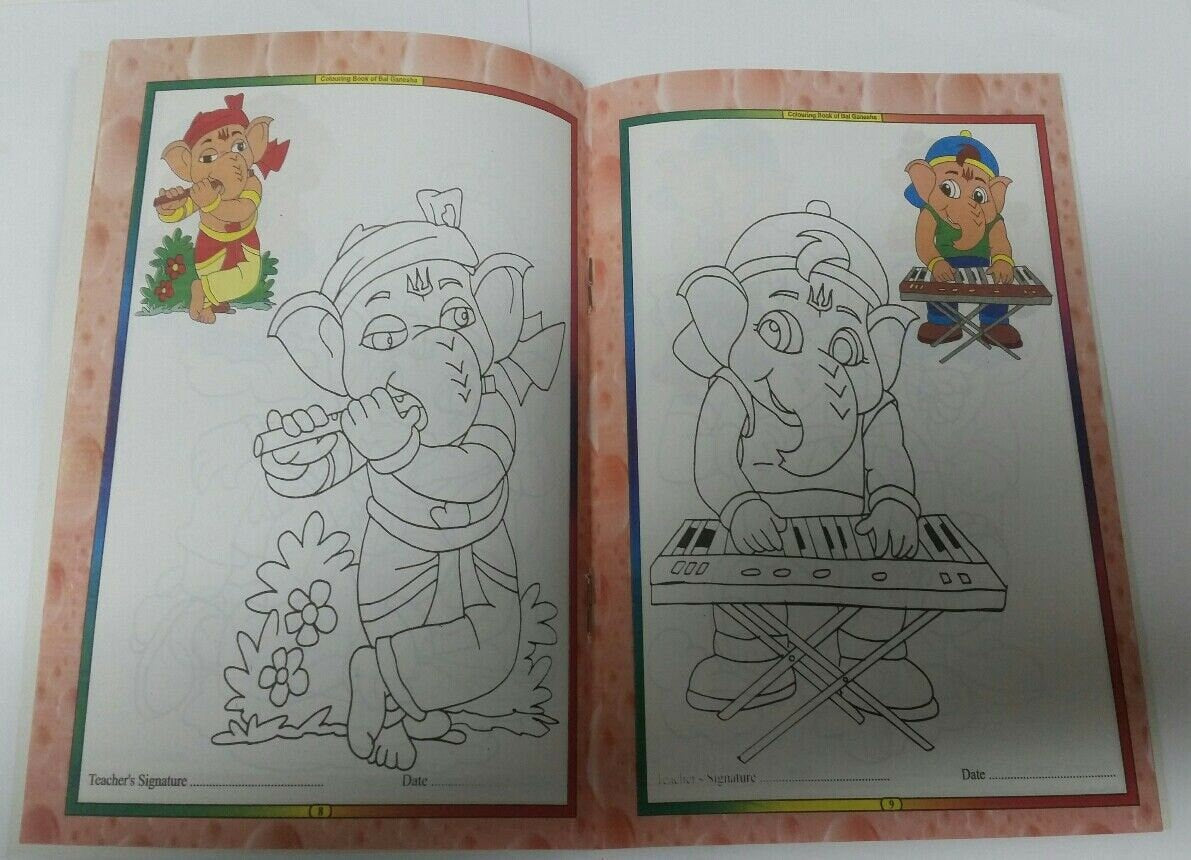 Children colouring book of ganesha pictures hindu religious colour book kids