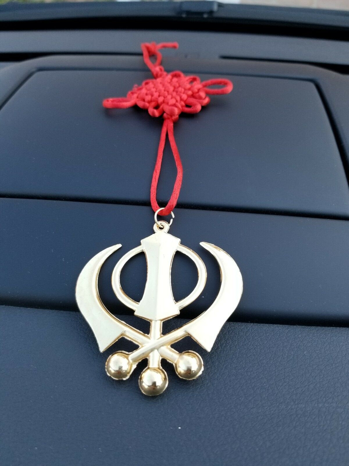 Singh kaur punjabi sikh gold plated khanda pendant car rear mirror hanging a6