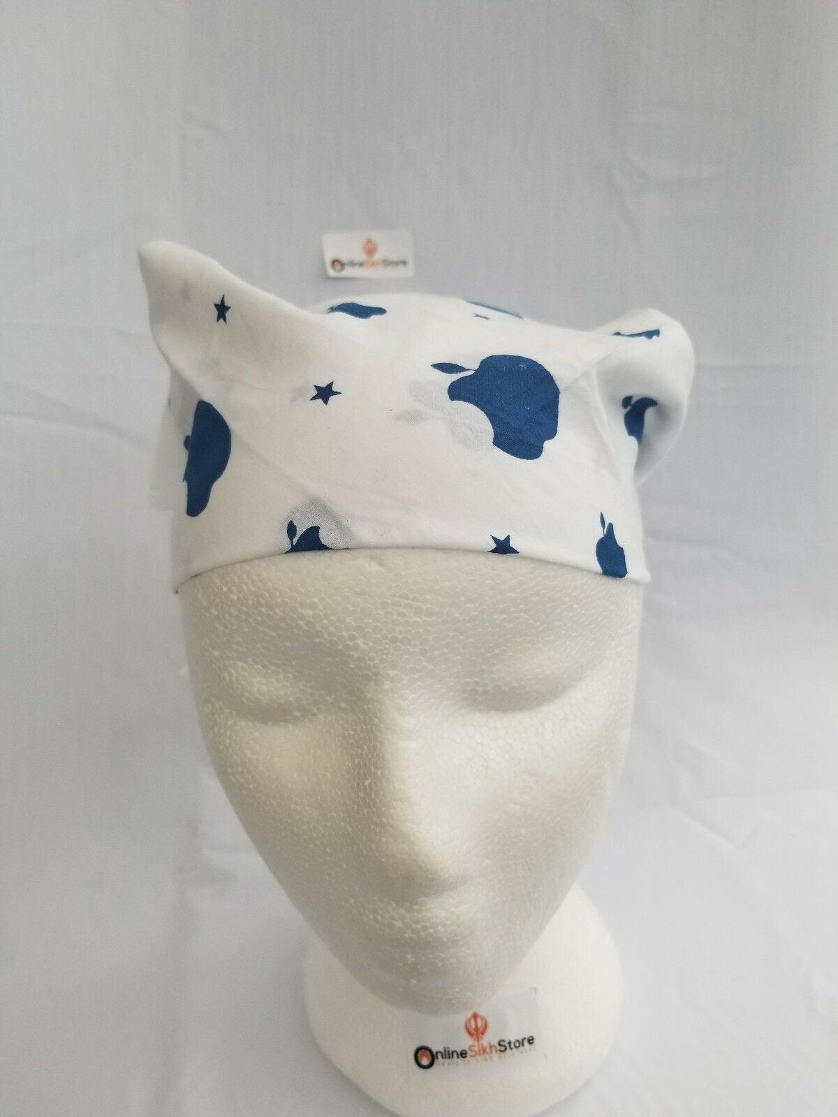 White Blue Apple Print Rumal Head Wrap Bandana Punjabi Cloth Handkerchief gift UK