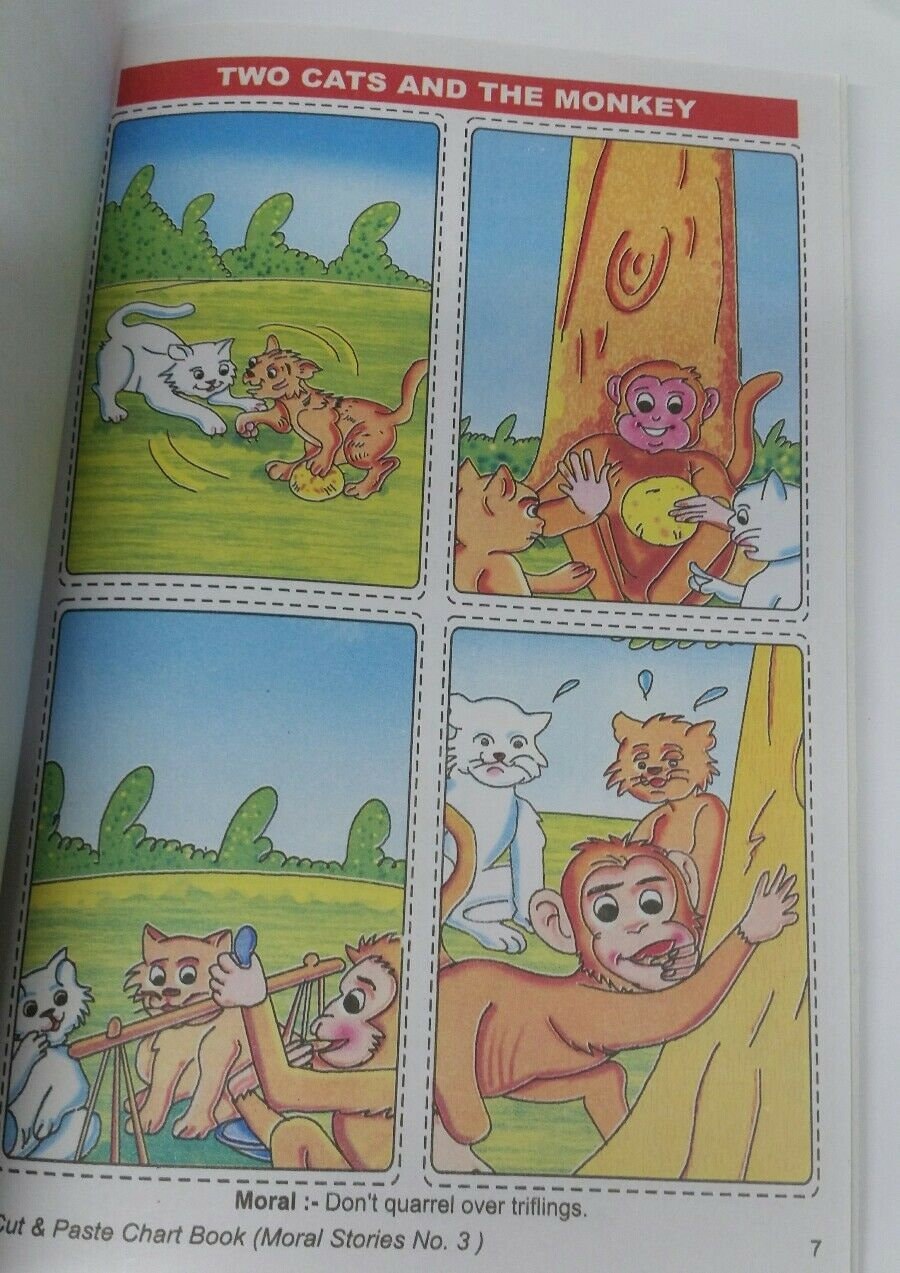 Children cut and paste moral stories pictures project chart book young kids
