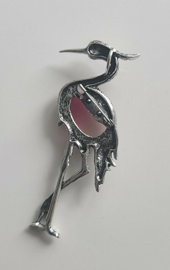 Crane brooch silver plated high end design celebrity broach vintage look pin a5