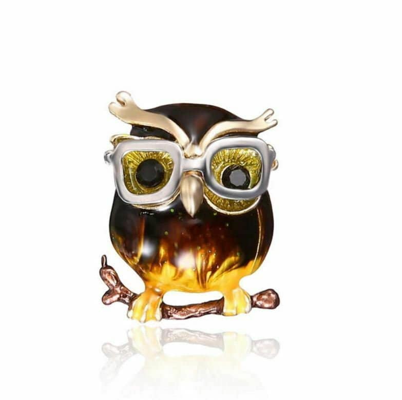 Stunning diamonte gold plated vintage look night owl christmas brooch pin b32