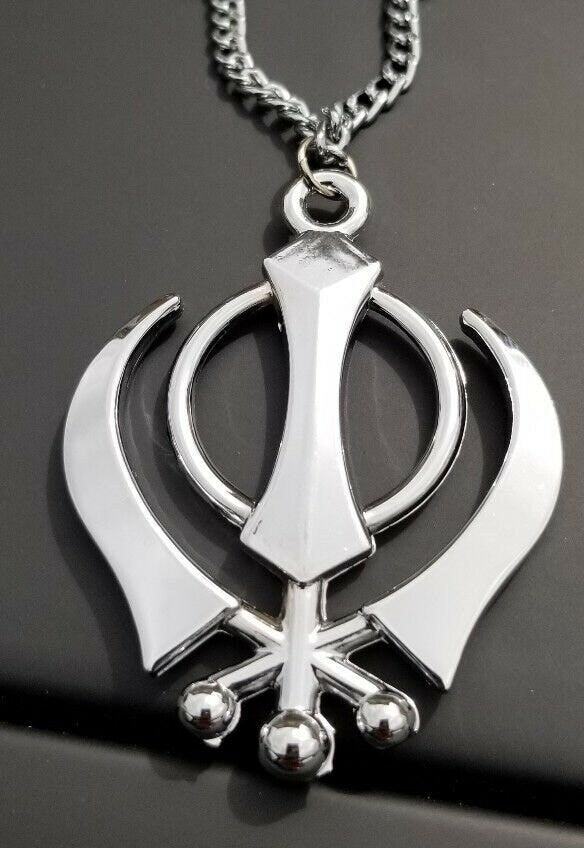 Stainless steel khanda pendant Sikh Car Rear Mirror Hanger punjabi singh kaur Necklace