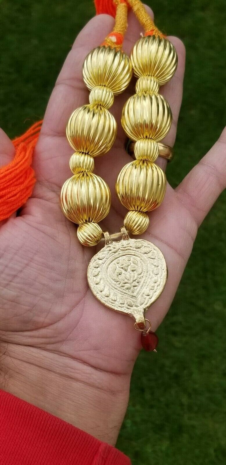 Traditional Punjabi Kaintha Necklace Orange Thread Bhangra Giddha Folk pendant N