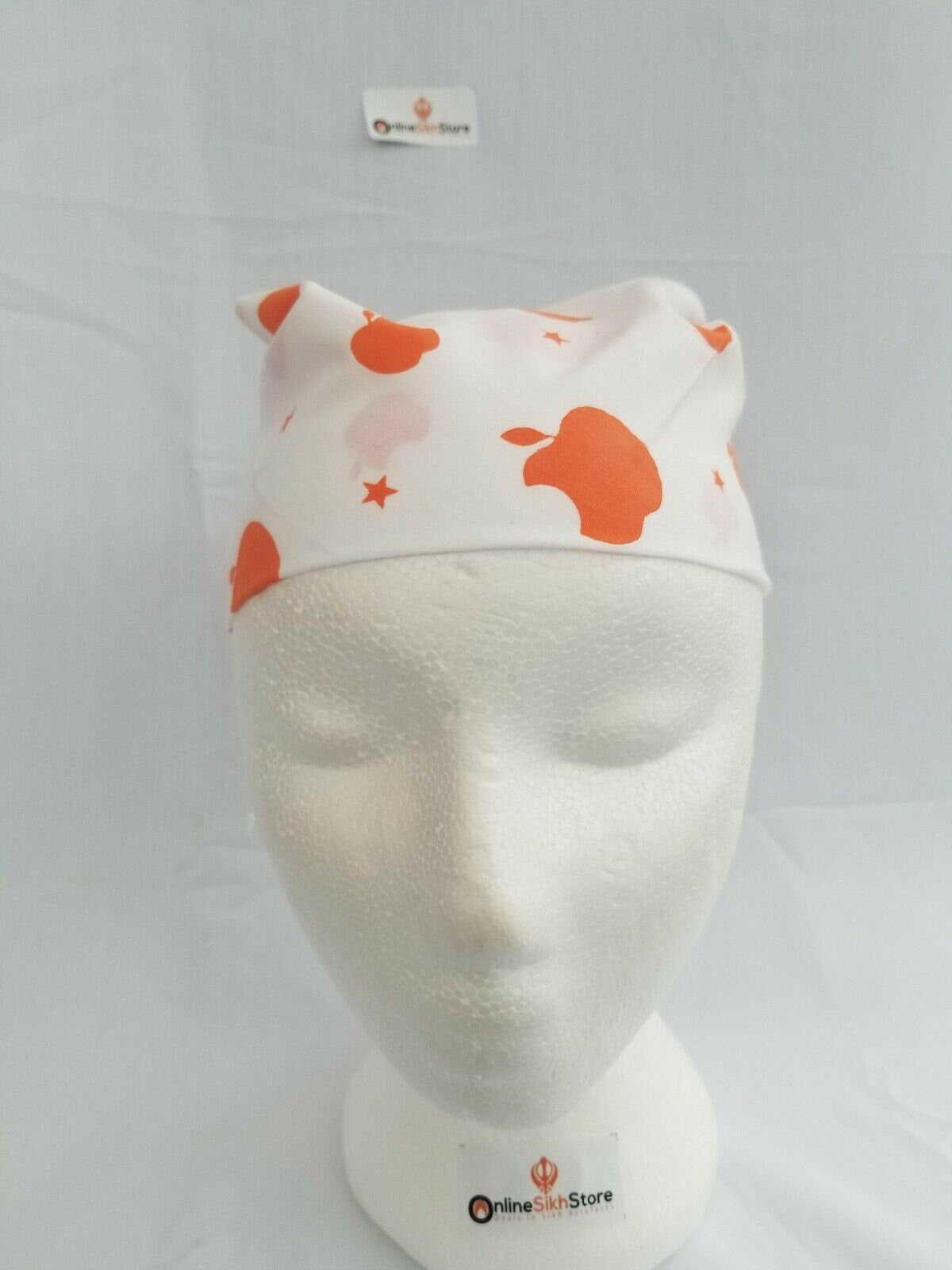White Orange Apple Print Rumal Head Wrap Bandana Punjabi Cloth UK Handkerchief