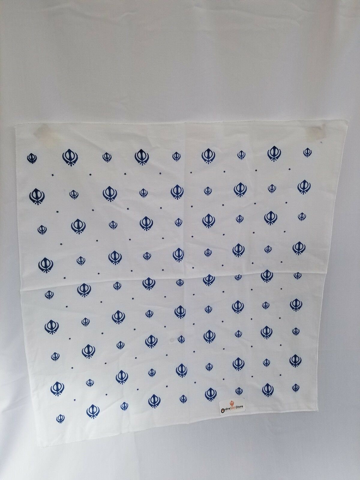 White Blue Khanda Rumal Sikh Head Wrap Bandana Punjabi Cloth Handkerchief UK