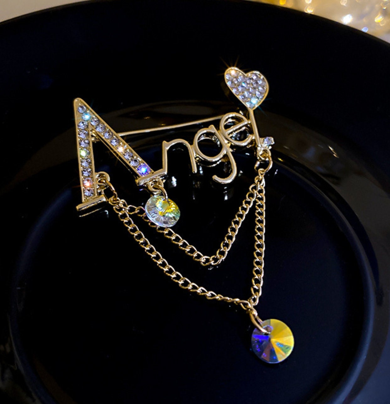 Angel Heart Brooch Vintage Look Gold Plated Celebrity Broach Princess Pin U16