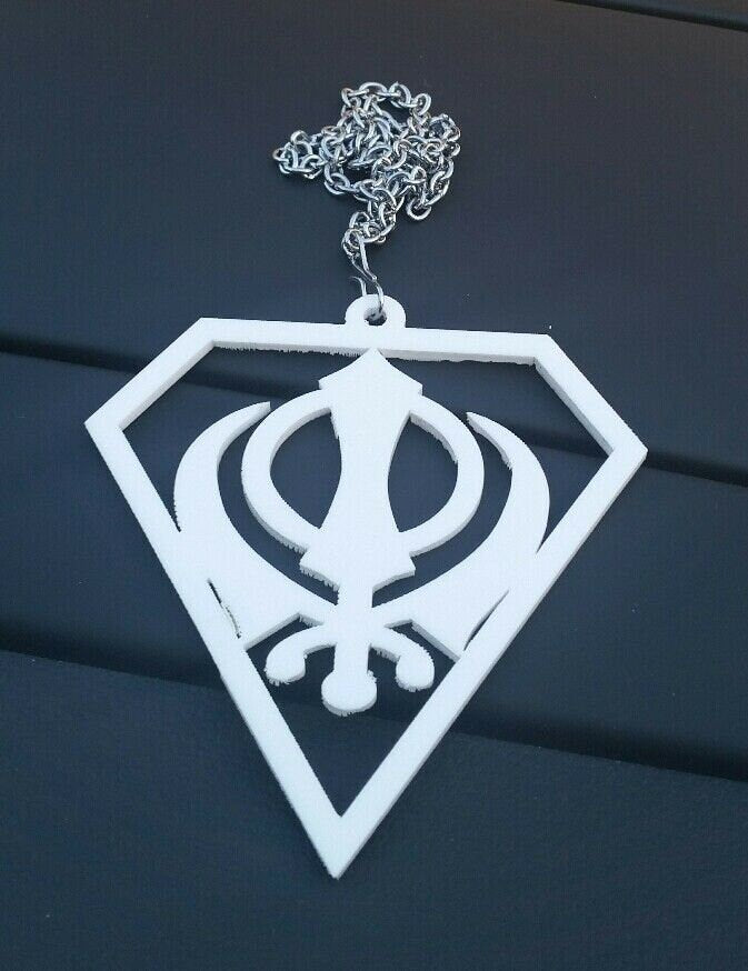 White Acrylic Khanda Punjabi Sikh Pendant Singh Kaur Car Mirror Hanging chain