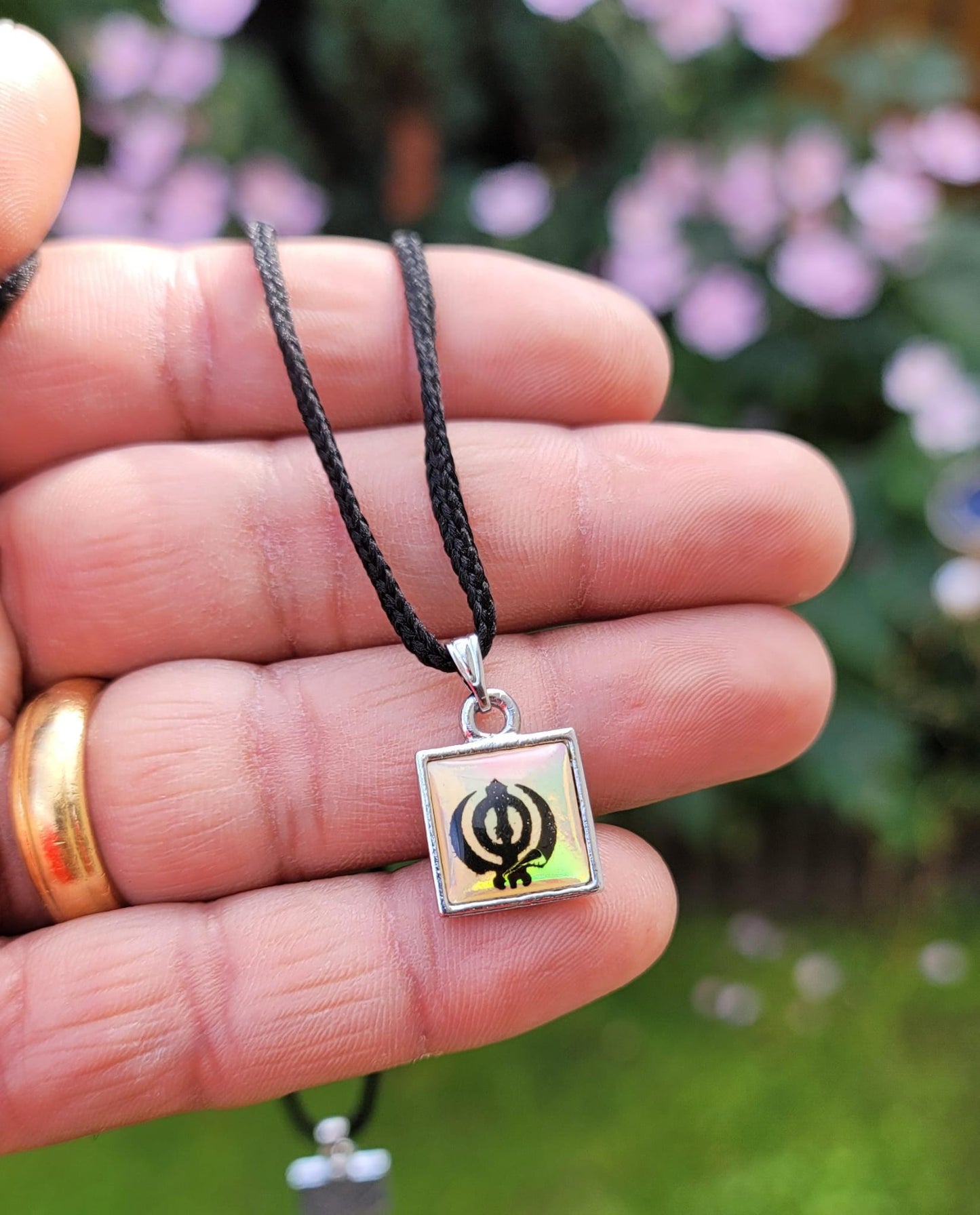 Small Punjabi Sikh Singh Khanda Square Pendant black thread necklace Locket LL32