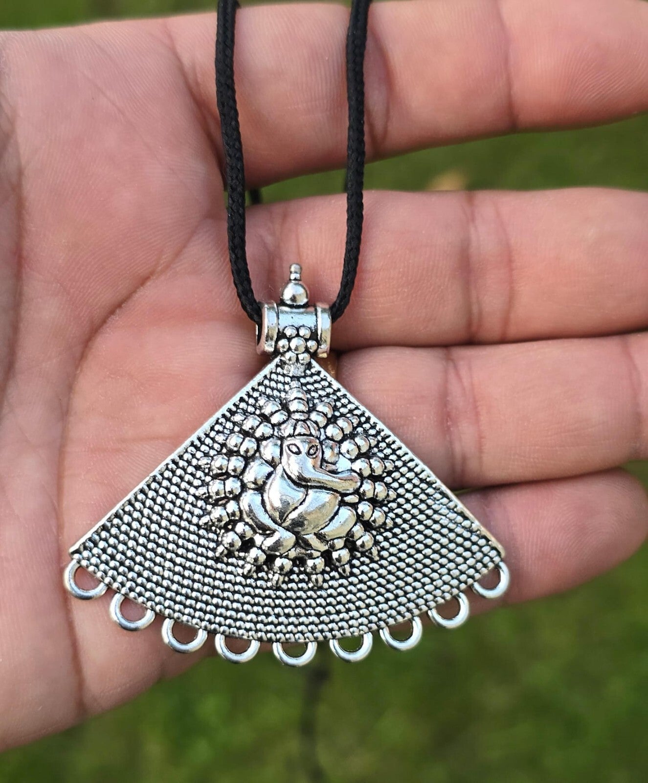Ganesh Pendant Talisman Protection Punjabi Lucky Taweet Locket in Black Dori PP