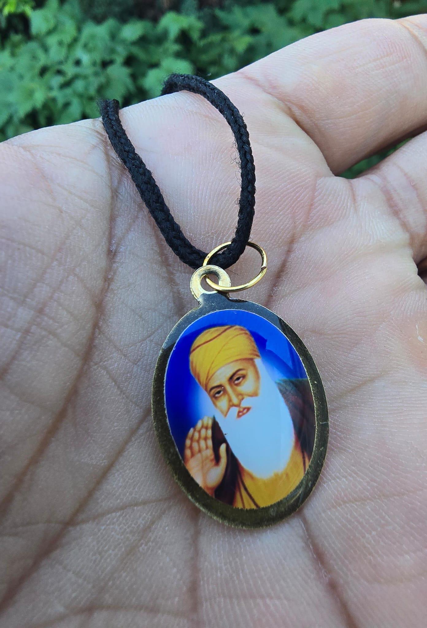 Sikh Pendant Guru Nanak Baba Deep Singh Ji Shaheed Oval Photo double sided in Black dori necklace Evil Eye Protection Nazar Shield LL51G
