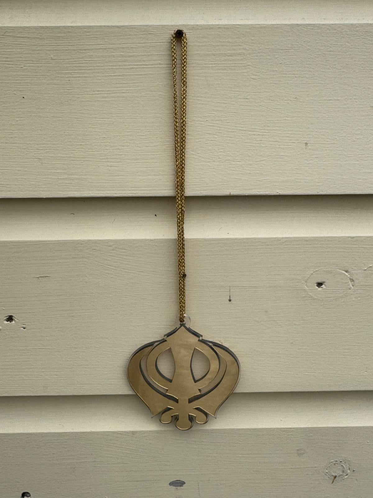 Sikh Khanda Hanger Car Rear Mirror Punjabi Golden Pendant Singh Kaur Khalsa ZZZ9