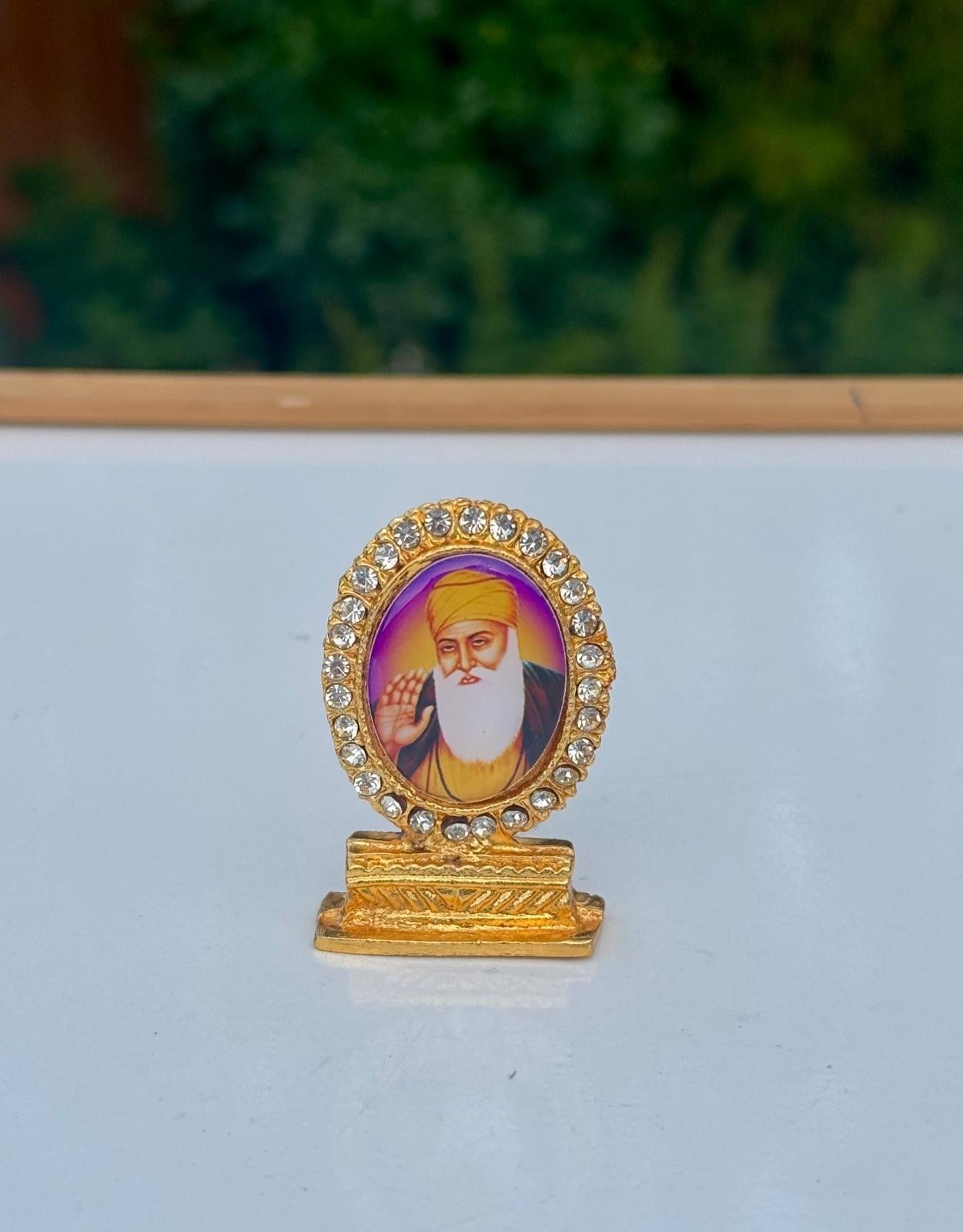 Sikh Dashboard Stand Gold Plated Gems Sikh Gurus Baba Deep Singh Ji Car Display UU4R