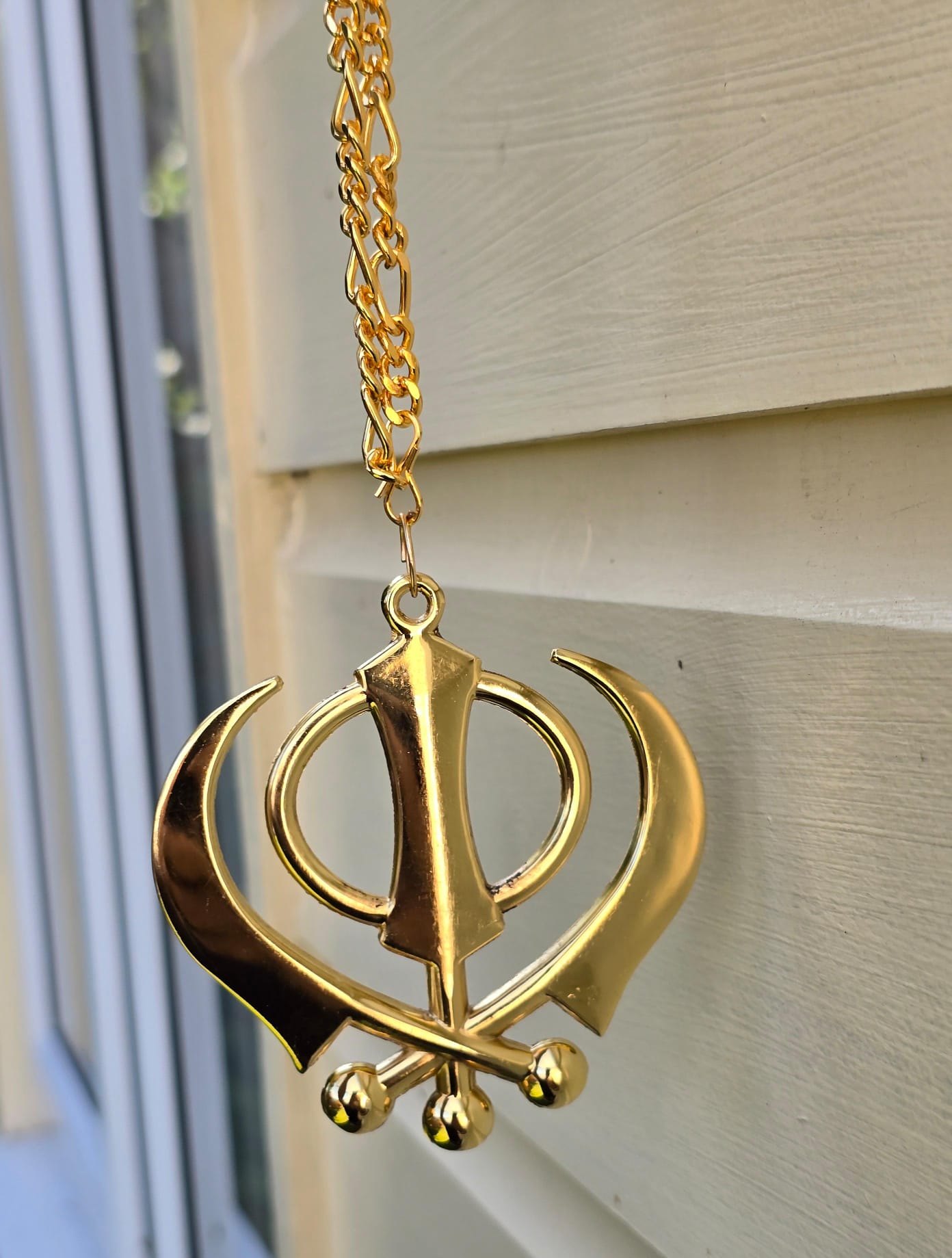 Gold plated punjabi sikh large khanda no stones stunning pendant car rear mirror
