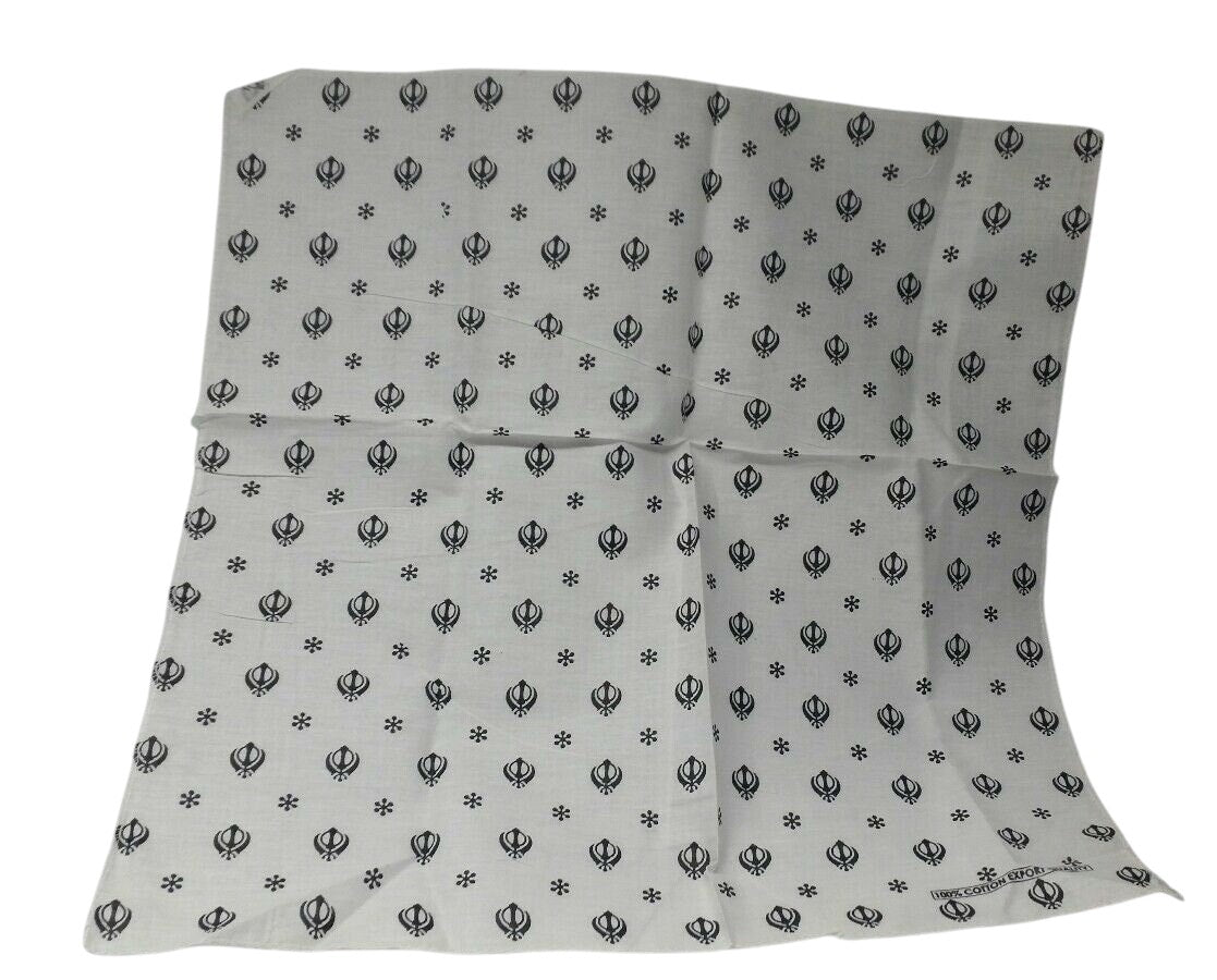 White Khanda Rumal Sikh Head Wrap Bandana Punjabi Cloth UK handkerchief gift New