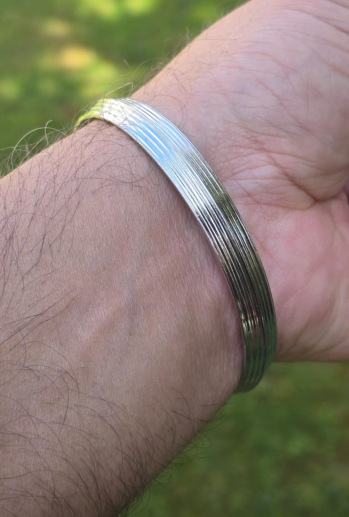 Sikh Kara Lines design Bangle Chrome Plated Punjabi Khalsa Bracelet Singh Kada O21 UK Unisex