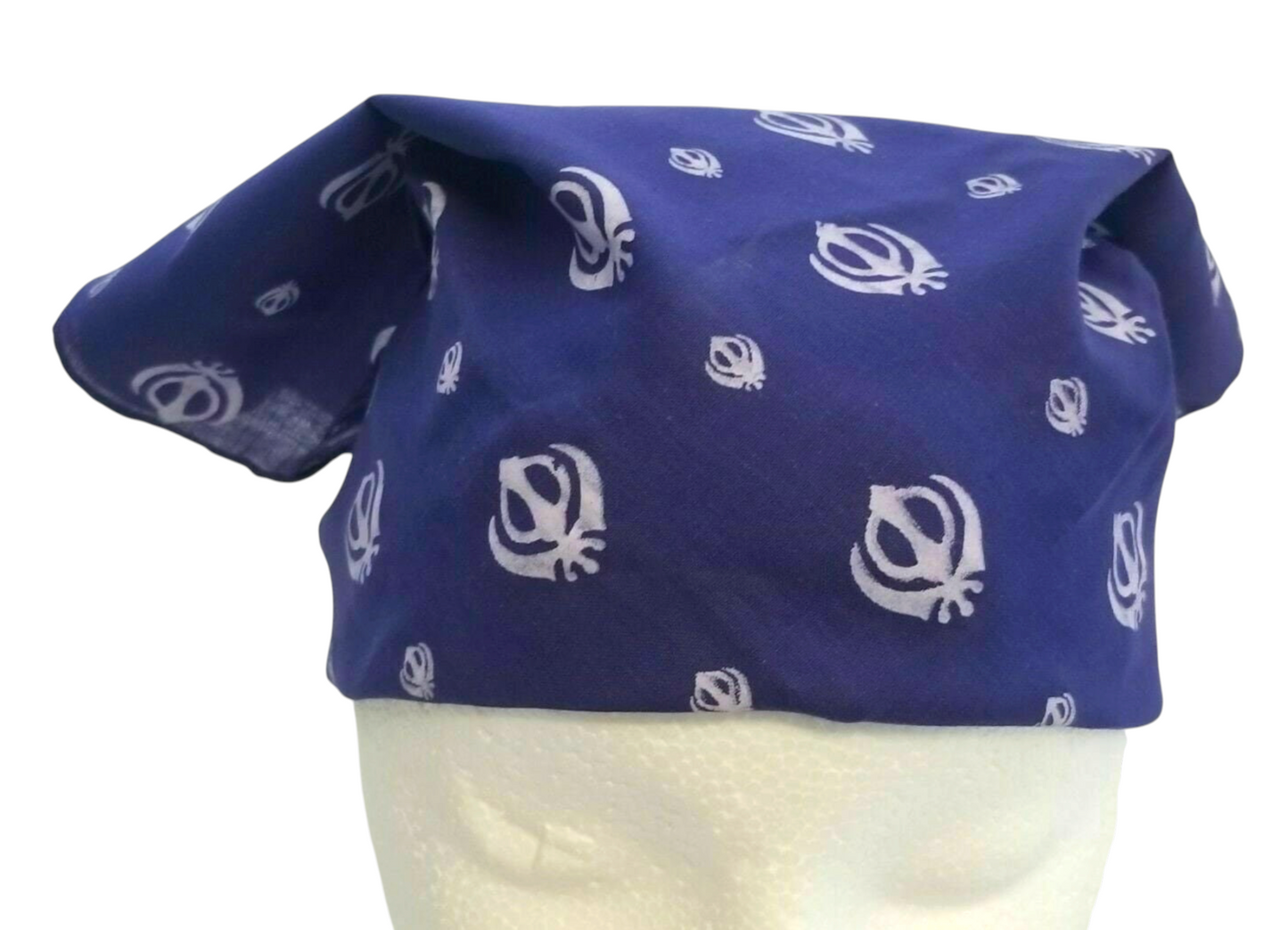 Sikh Punjabi Blue Khanda Cotton Rumal Head Wrap Cover Bandana Wedding Hankie New Unisex Roomal
