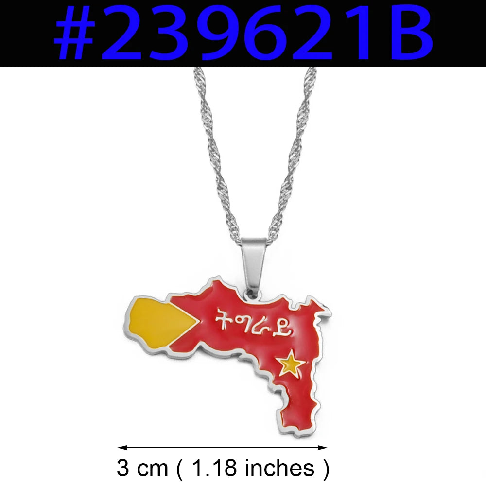 Anniyo Tigray Region Map Flag of Ethiopia Pendant Necklaces Jewelry for Women Girls #239621