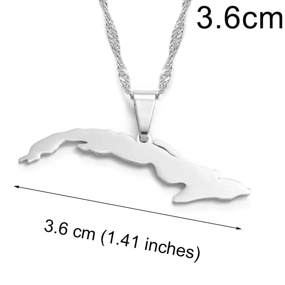 Anniyo 3.6cm Cuba Map Necklaces for Women,Map of Cuba Charm Pendant Silver Color/Gold Color Jewelry With Thin Chain #007121
