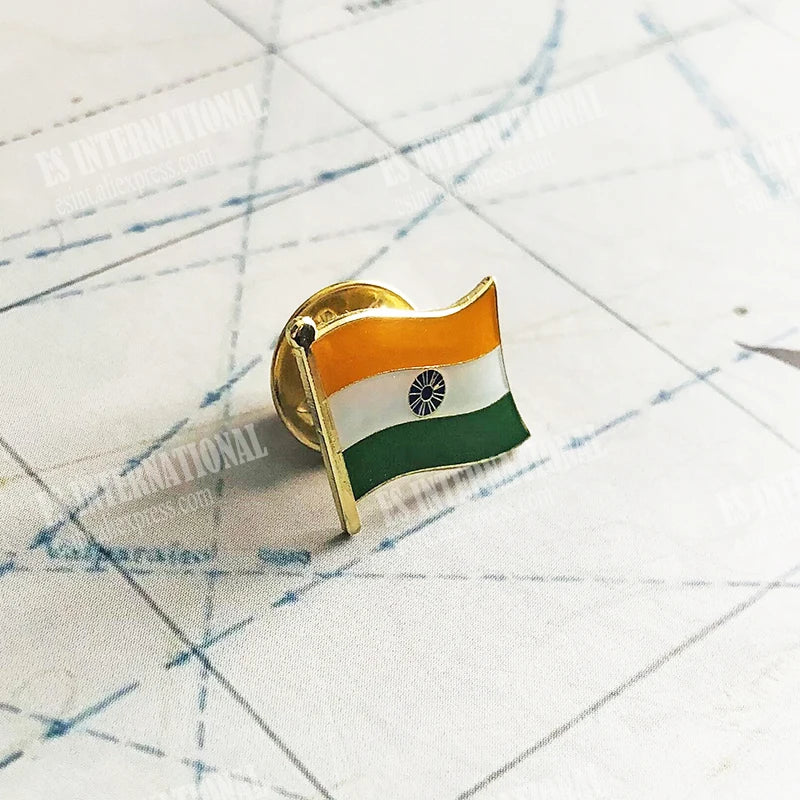 India National Flag Crystal Epoxy Metal Enamel Badge Brooch Collection Souvenir Gifts Lapel Pins Accessories Size1.6*1.9cm