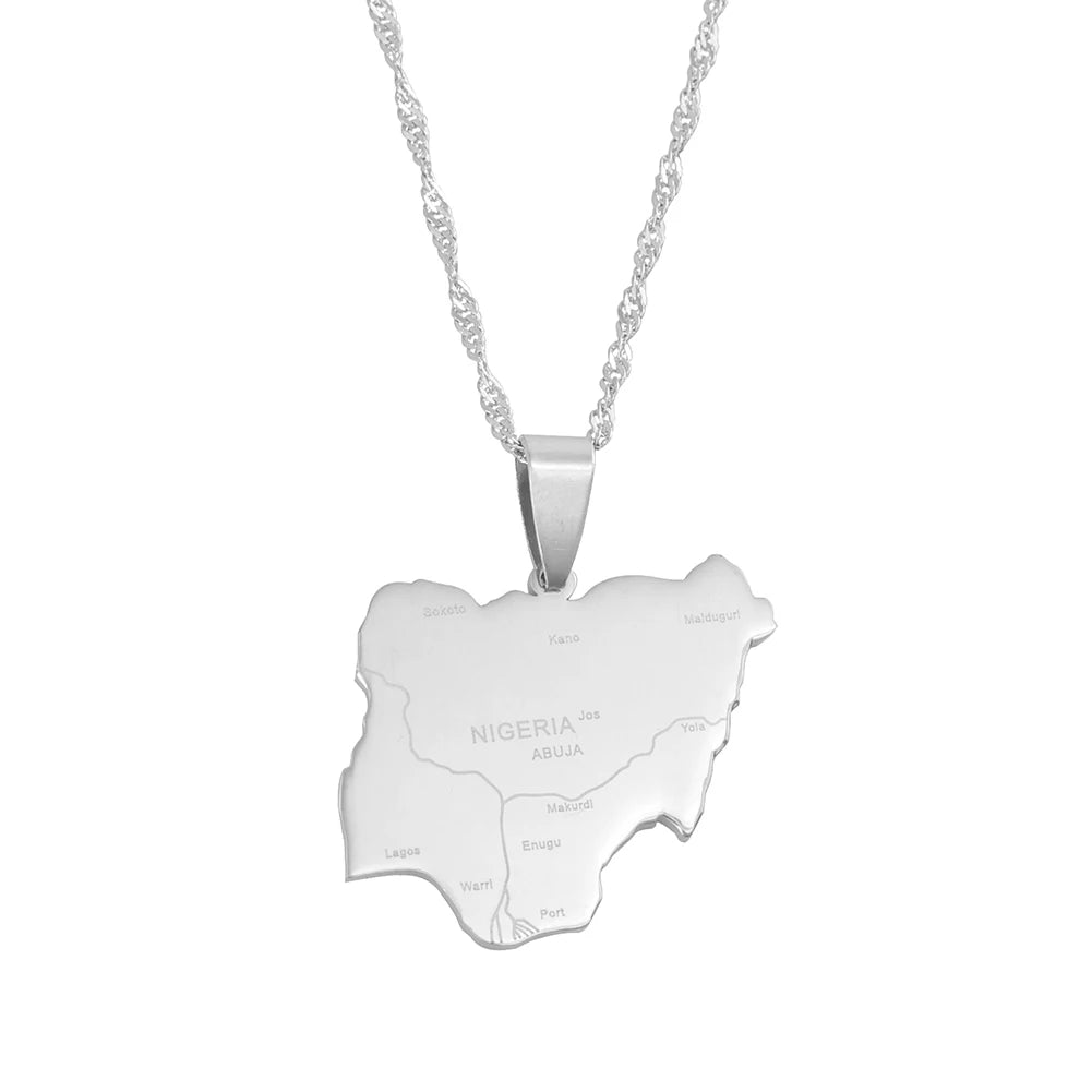 Anniyo Nigeria Map Pendant Necklaces,Country Maps Africa Nigerians Maps With City Name Jewelry @008421