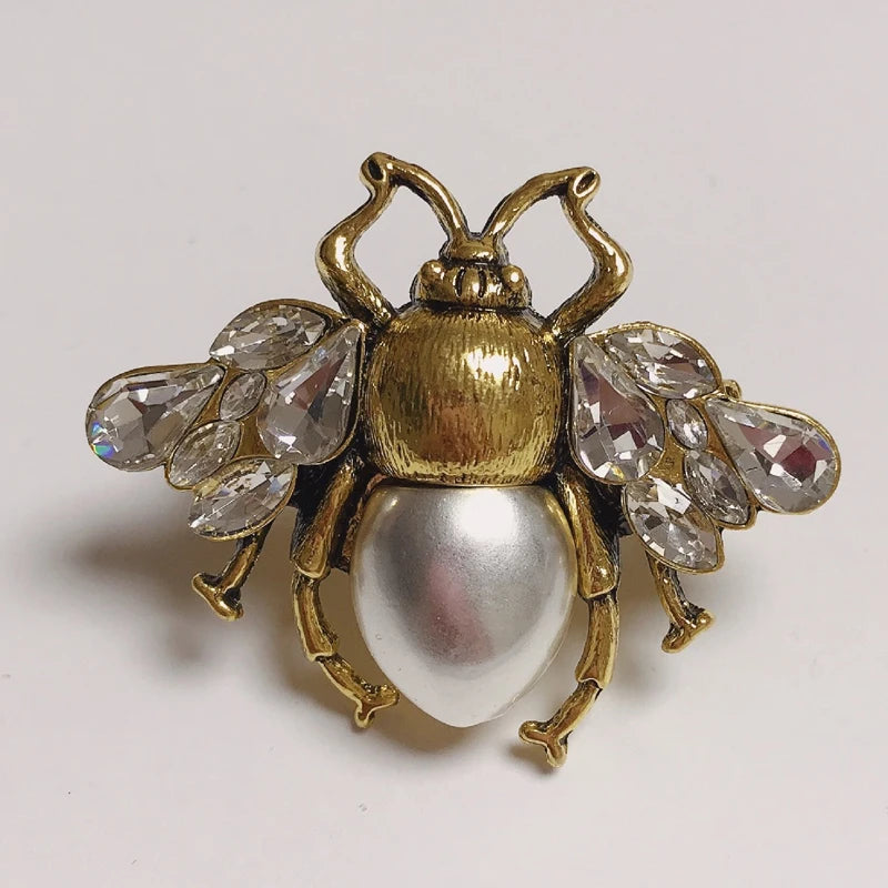 Retro Bee Crystal Pearl Brooches For Woman Men's Party Clothing Brooch Pins Accessories