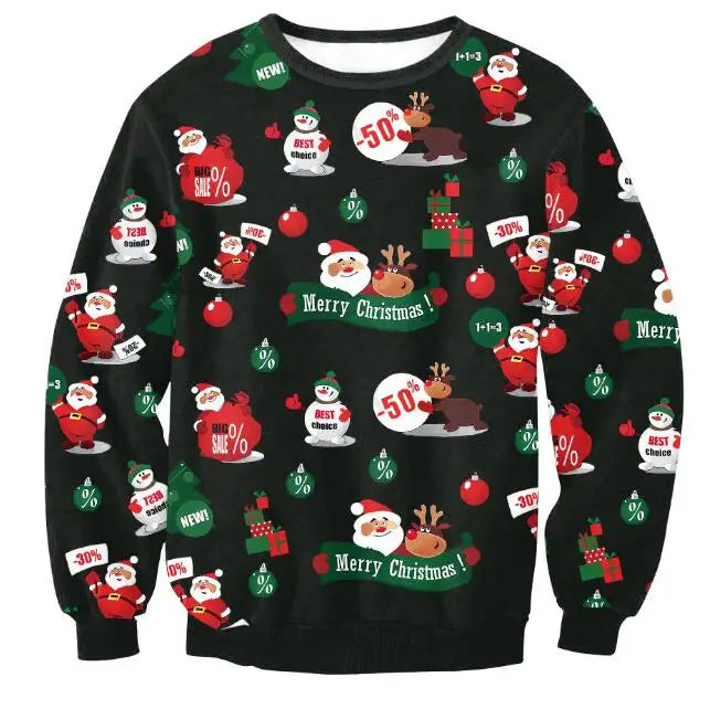 3D Christmas Deer Snowman Christmas gift Santa Claus Patterned Ugly Sweater Jerseys and Sweaters blouses For Men Women Pullover