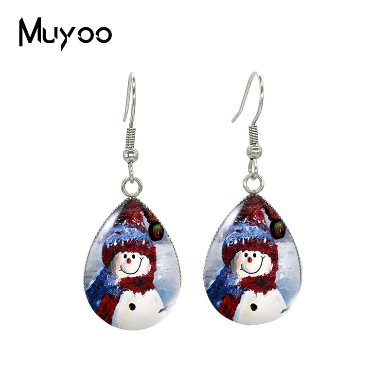 2021 New Snowman Tear drop Earring Merry Christmas Fish hook Earrings Glass Cabochon Jewelry Handmade Items