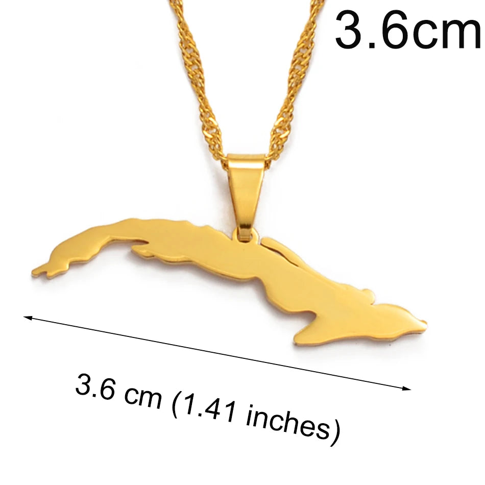 Anniyo 3.6cm Cuba Map Necklaces for Women,Map of Cuba Charm Pendant Silver Color/Gold Color Jewelry With Thin Chain #007121