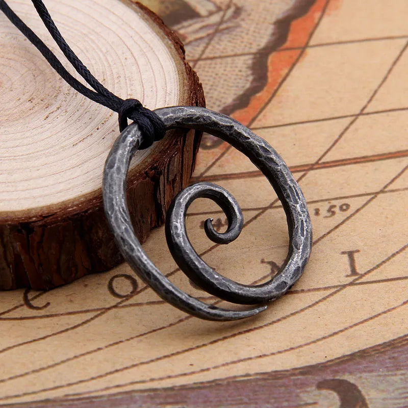 Viking Spiral Pendant - Hand-Forged Iron with Adjustable Leather Neck Cord Dark Age/Medieval/Viking/Norse/Blacksmith/Necklace