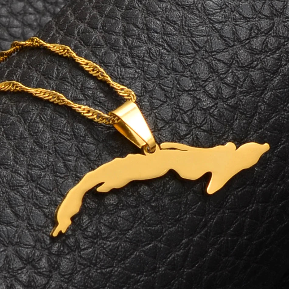 Anniyo 3.6cm Cuba Map Necklaces for Women,Map of Cuba Charm Pendant Silver Color/Gold Color Jewelry With Thin Chain #007121