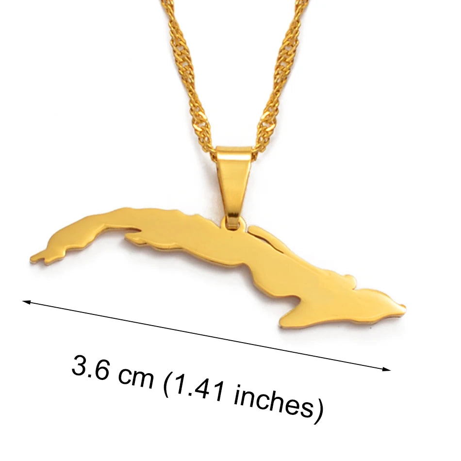 Anniyo 3.6cm Cuba Map Necklaces for Women,Map of Cuba Charm Pendant Silver Color/Gold Color Jewelry With Thin Chain #007121