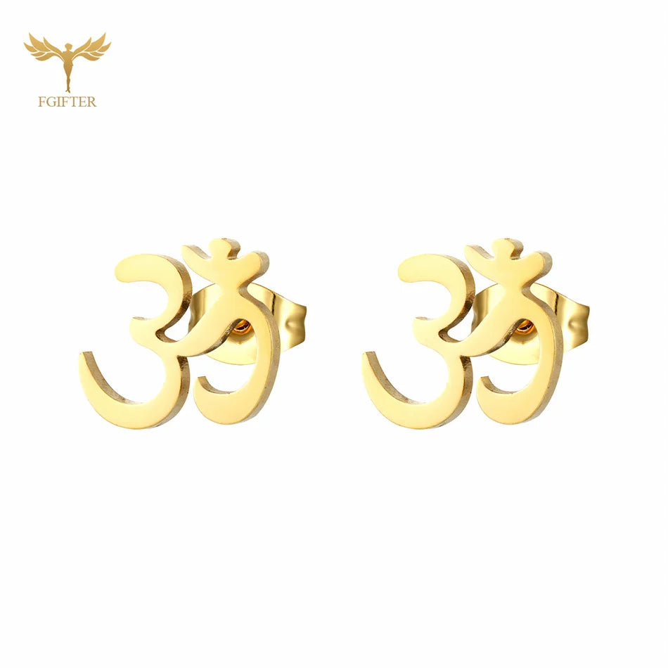 12 Pairs Aum Om Ohm Symbol Stud Earrings Women Indian Yoga Sport Jewelry Earings Set Wholesale Stainless Steel Ornament Gifts