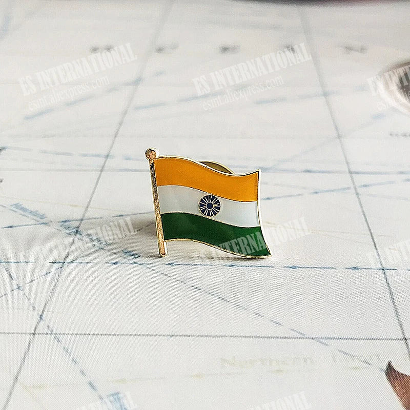 India National Flag Crystal Epoxy Metal Enamel Badge Brooch Collection Souvenir Gifts Lapel Pins Accessories Size1.6*1.9cm