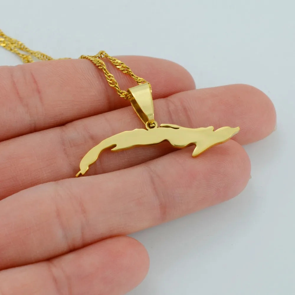 Anniyo 3.6cm Cuba Map Necklaces for Women,Map of Cuba Charm Pendant Silver Color/Gold Color Jewelry With Thin Chain #007121