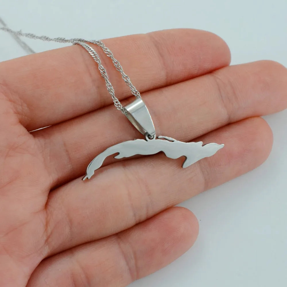 Anniyo 3.6cm Cuba Map Necklaces for Women,Map of Cuba Charm Pendant Silver Color/Gold Color Jewelry With Thin Chain #007121