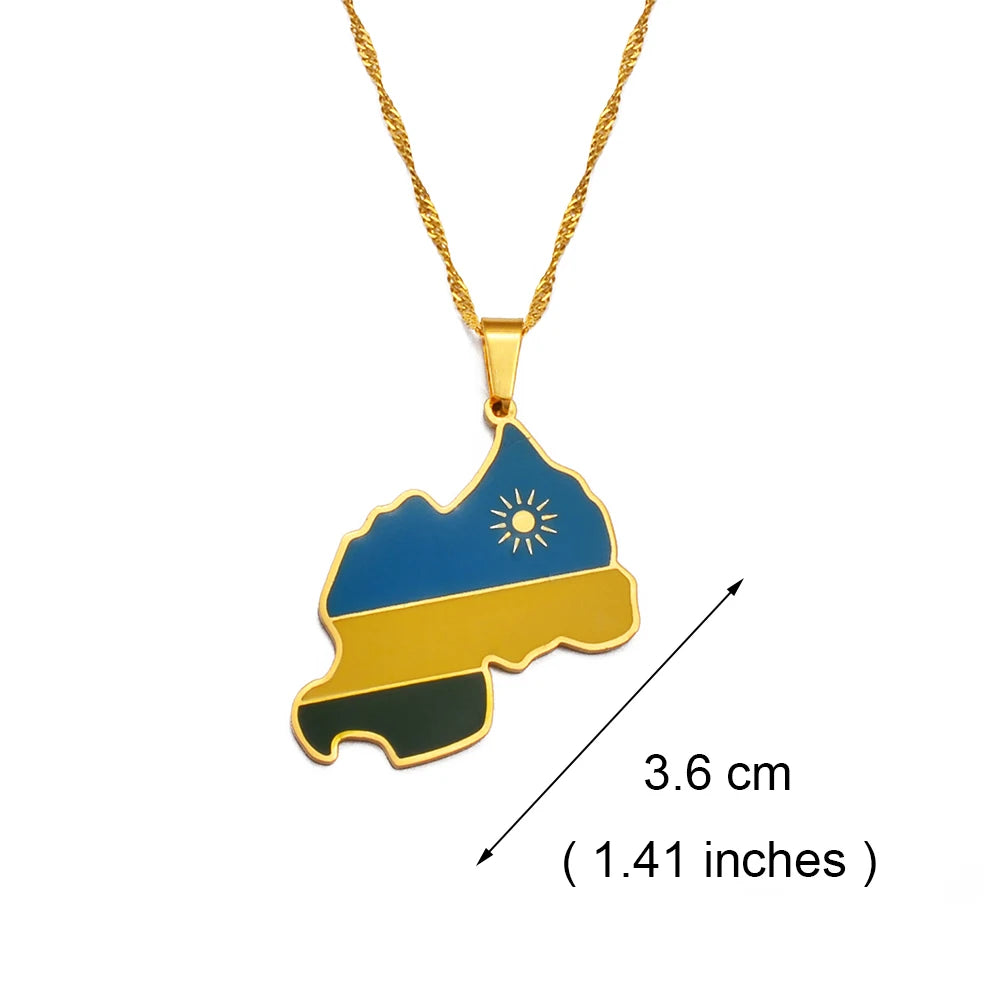 Anniyo Rwanda Map Flag Pendant Necklace Rwandans African Jewelry #234321