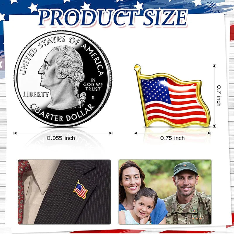 100 Pack American Flag Brooch in bulk metal - American Memorial Insignia for patriotic Memorial Day parties