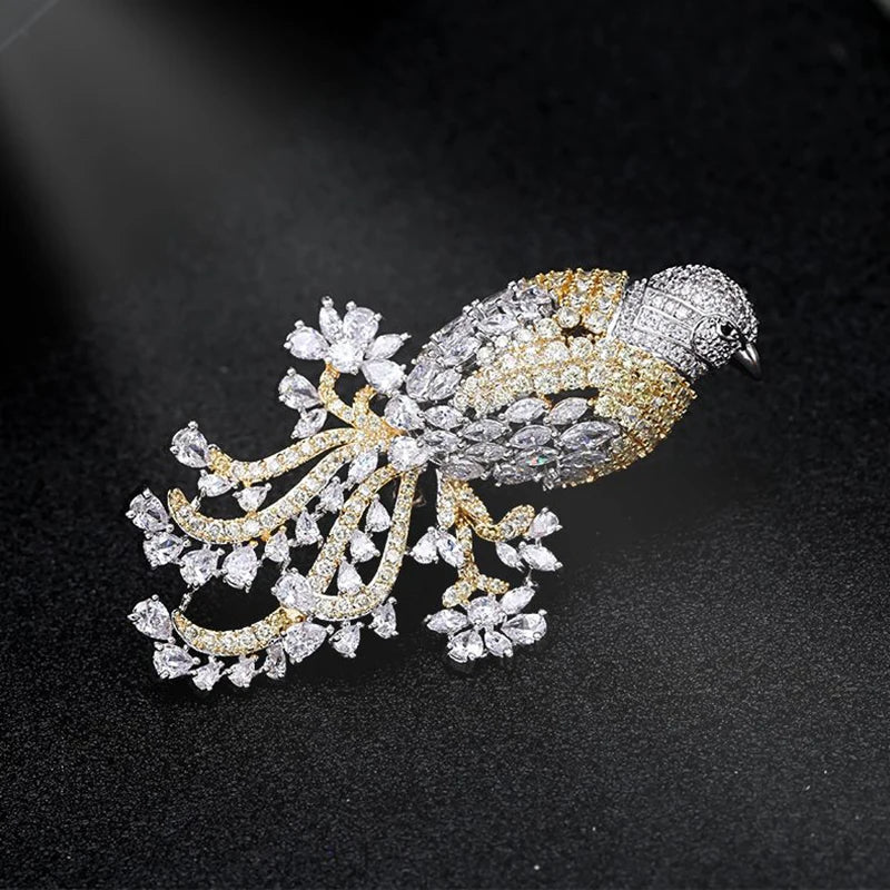 SUYU National Style Retro Color Copper Inlaid Cubic Zirconia Animal Suit Jacket Gift Accessories Female Magpie Brooch