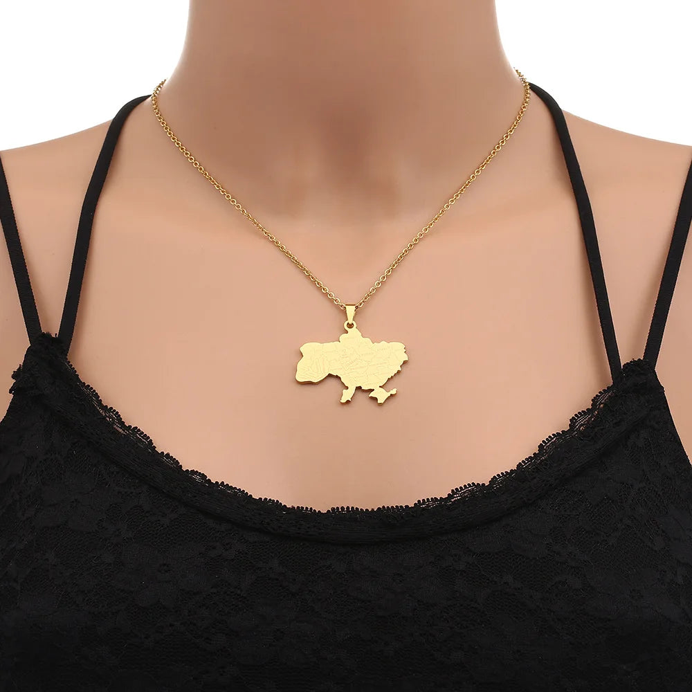 2024 new fashion stainless just Ukraine map with city pendant necklace temperament everything collarbone chain birthday annivers