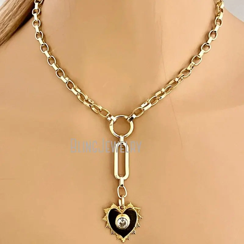 10pcs Stainless Steel Snake Chain Choker Heart Charm Pendant Spring Lock Clasp Statement Necklace Women Halloween Y2k Jewelry