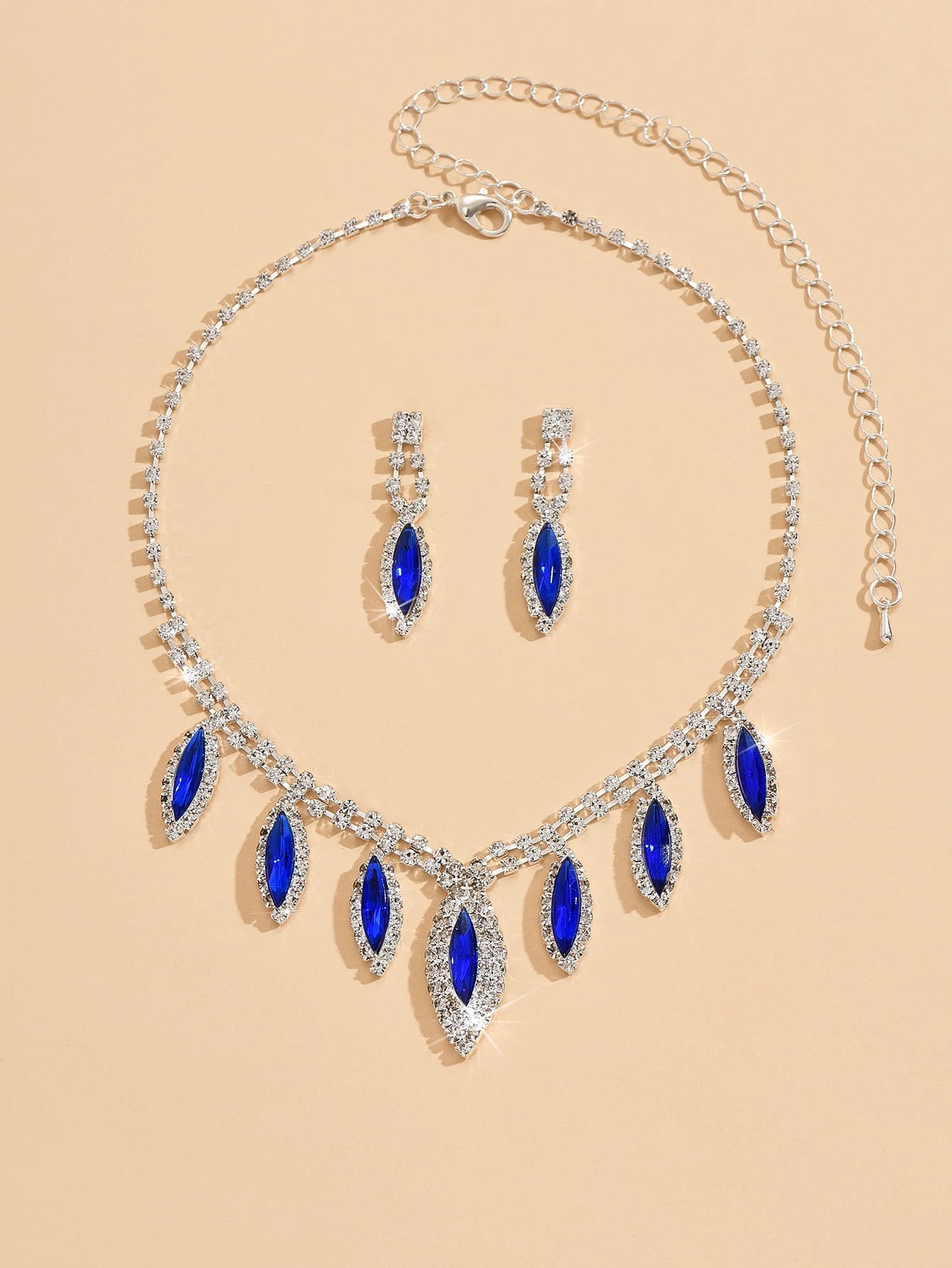3PC Women's Fashion Copper Inlaid Claw Chain Water Drop Necklace Earrings Jewelry Set Wedding Party Festival Gift-8310