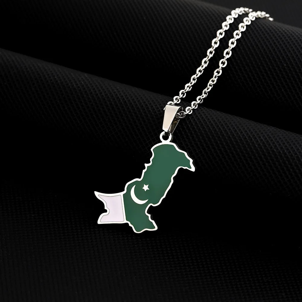2024 new fashion stainless just Pakistan map flag pendant necklace temperament everything collarbone chain birthday anniversary
