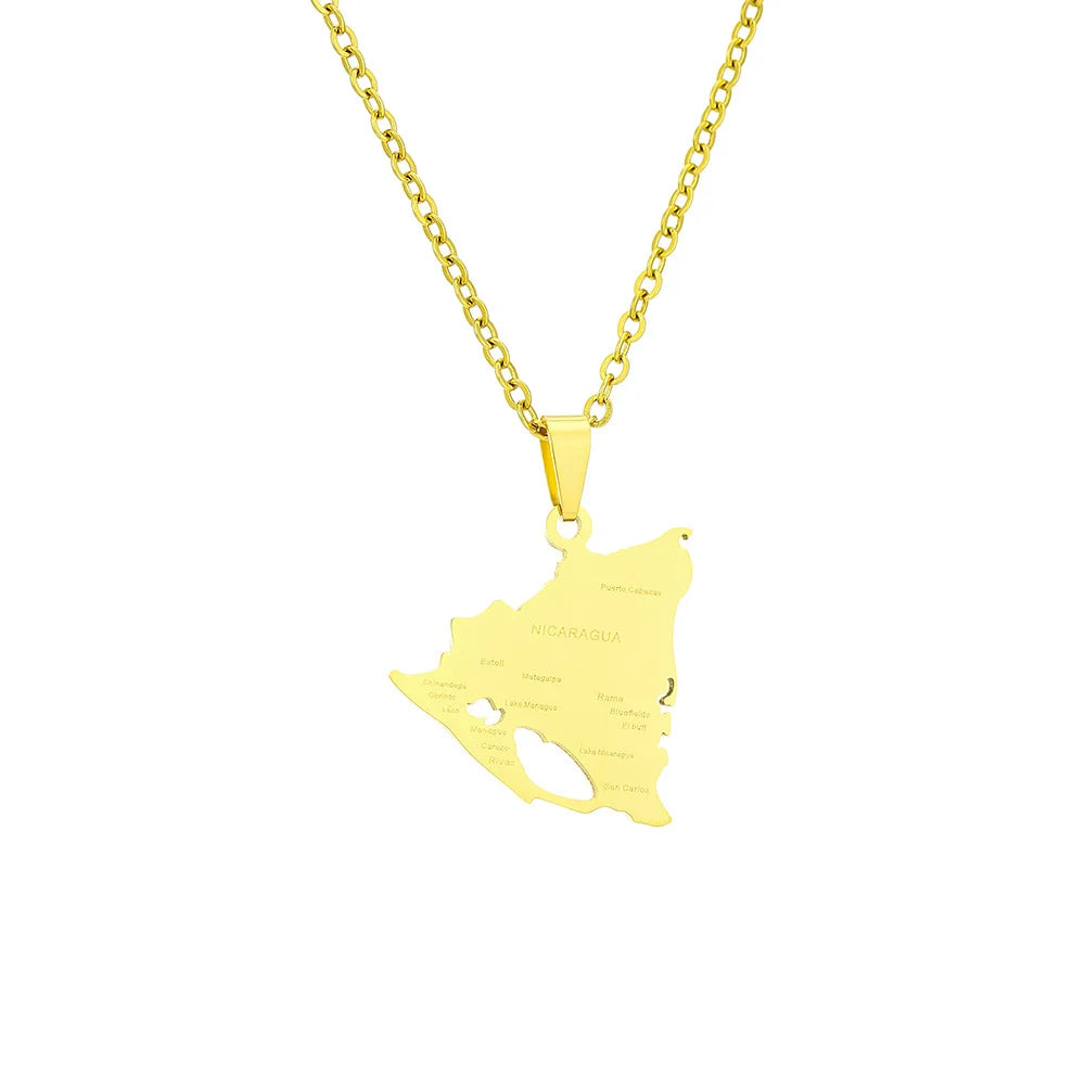 2024 New fashion stainless steel glossy Nicaragua map City necklace for women and men couples ethnic style accessory collarbone