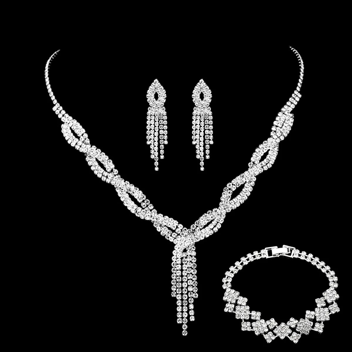 4-piece Wedding Season WOMEN'S High-end Claw Chain Necklace with Earrings and Bracelet Set, Banquet and Party Accessories