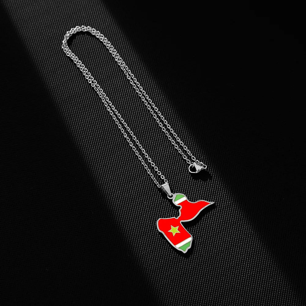 2024 new fashion stainless steel French Guadeloupe map flag pendant necklace temperament everything collarbone chain birthday an